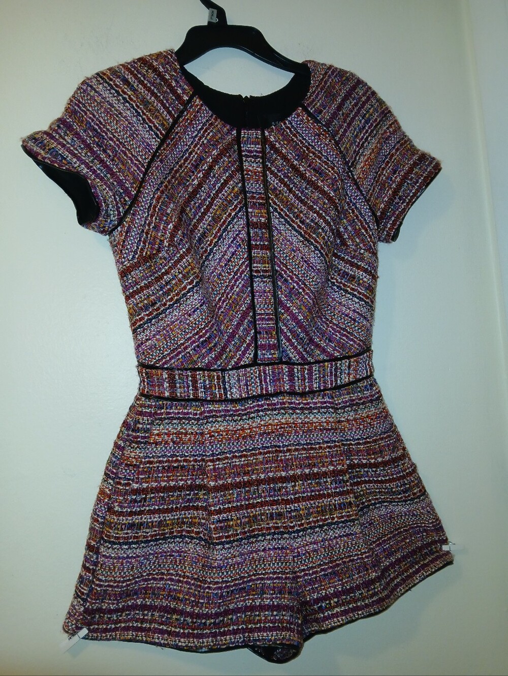 Textured Multicolor Short-Sleeve Fit & Flare Romper - Pink Multi - Picture 3 of 4